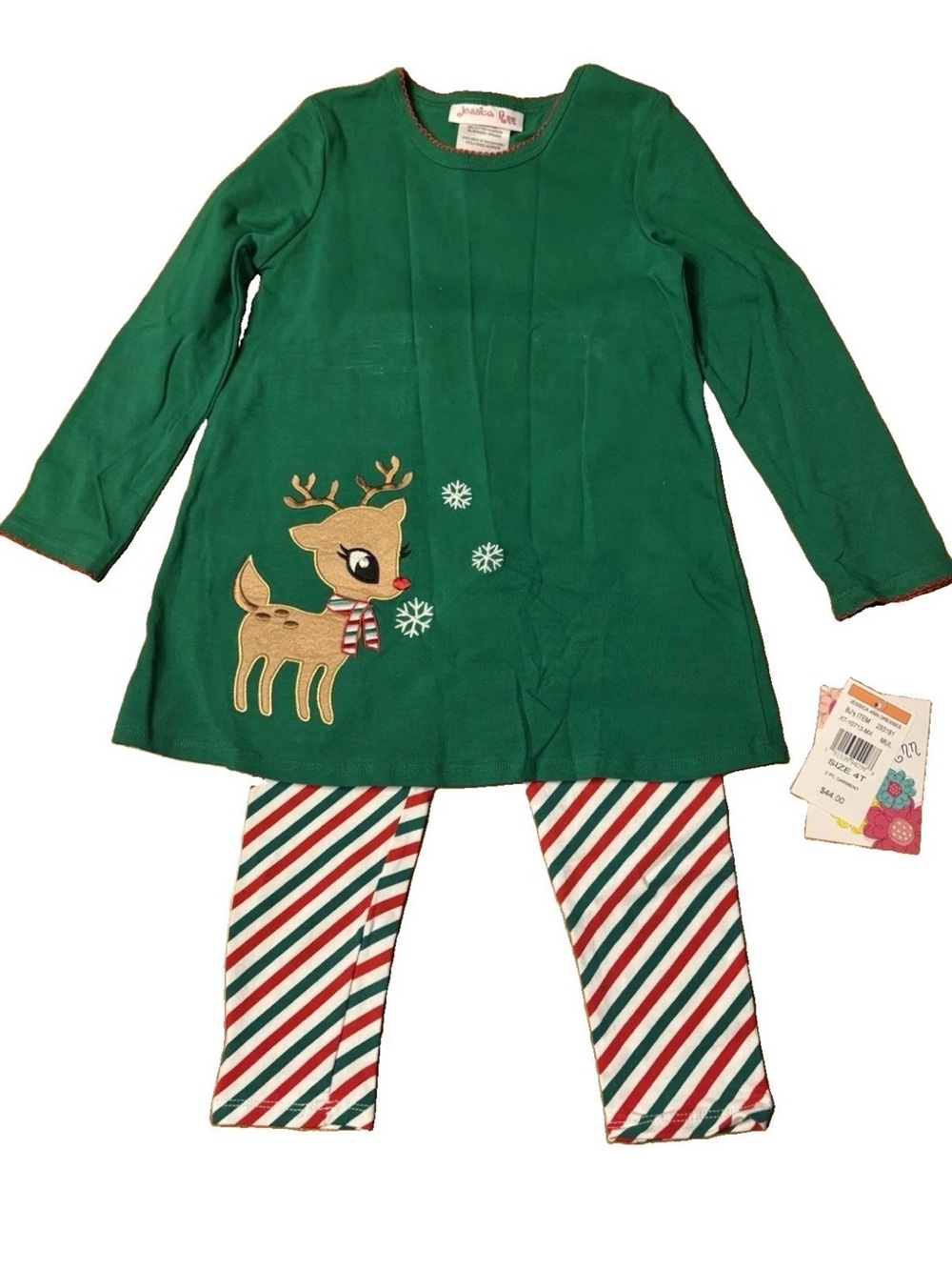 NWT Green Reindeer Tunic and Striped Leggings Set - Size 4T